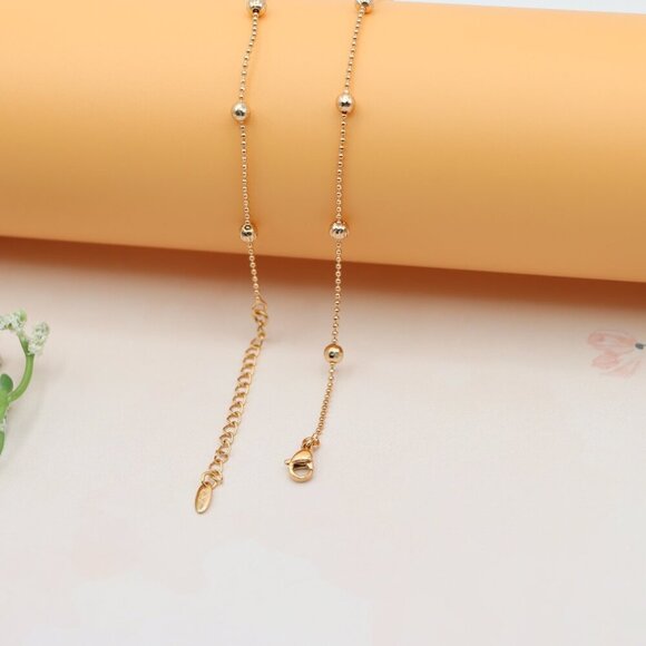 "Beaded Ball Chain Rose Gold Necklace, XPNL0184 - Picture 11 of 13